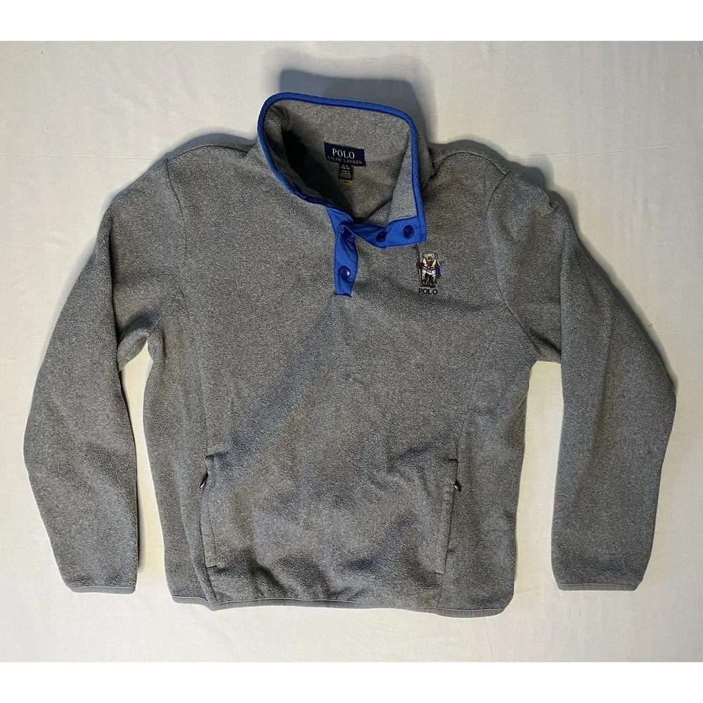 Ralph Lauren Polo Bear Fleece Pullover Sweater Child's Size Large 14/16 Gray